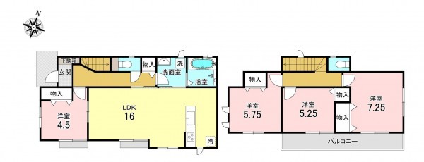 加古川市加古川町大野、新築一戸建ての間取り画像です