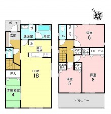 加古川市別府町新野辺北町、新築一戸建ての間取り画像です