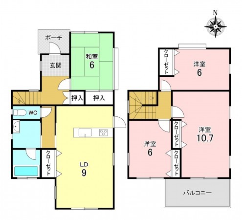 加古川市加古川町木村、中古一戸建ての間取り画像です