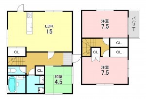 加古川市野口町北野、中古一戸建ての間取り画像です