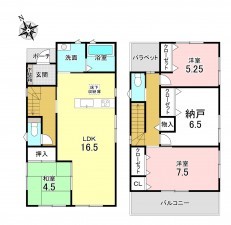 加古川市別府町新野辺北町、新築一戸建ての間取り画像です