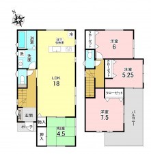 加古川市別府町新野辺北町、新築一戸建ての間取り画像です