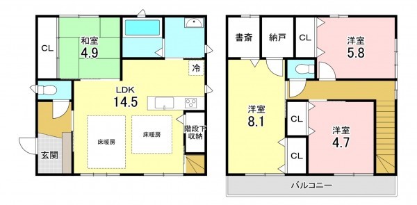 加古川市尾上町安田、中古一戸建ての間取り画像です