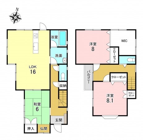 加古川市加古川町稲屋、中古一戸建ての間取り画像です
