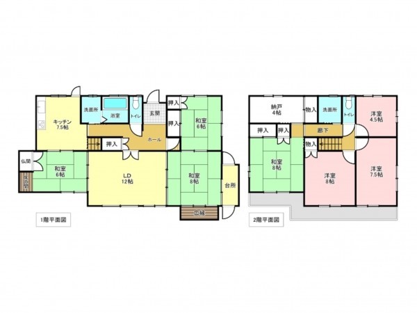 加古川市西神吉町大国、中古一戸建ての間取り画像です
