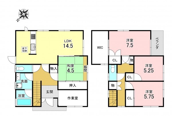 加古川市加古川町中津、中古一戸建ての間取り画像です
