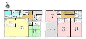 加古川市米田町平津、新築一戸建ての間取り画像です