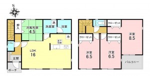 加古川市米田町平津、新築一戸建ての間取り画像です