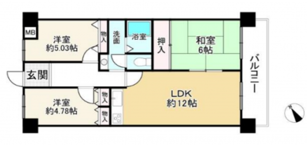 加古川市加古川町平野、マンションの間取り画像です