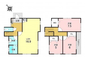 加古川市加古川町中津、中古一戸建ての間取り画像です