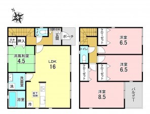 加古川市尾上町口里、新築一戸建ての間取り画像です