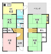 加古川市加古川町中津、中古一戸建ての間取り画像です