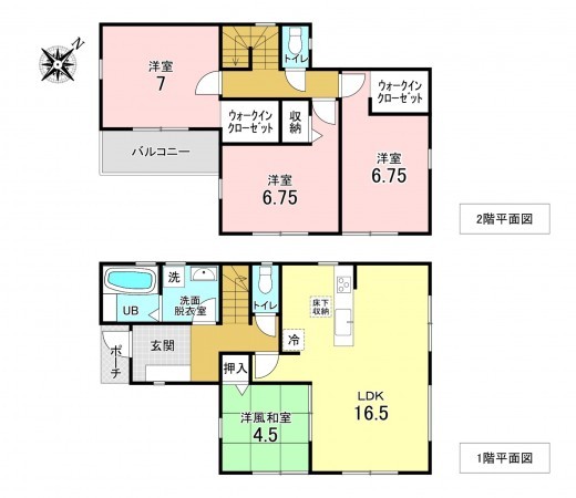 加古川市尾上町長田、新築一戸建ての間取り画像です