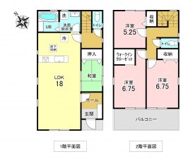 加古川市加古川町備後、新築一戸建ての間取り画像です