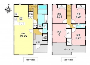 加古川市新神野、新築一戸建ての間取り画像です