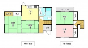 加古川市別府町西町、中古一戸建ての間取り画像です