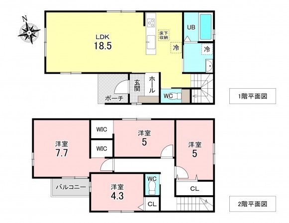 加古川市平岡町新在家、新築一戸建ての間取り画像です