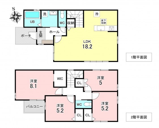 加古川市平岡町新在家、新築一戸建ての間取り画像です