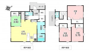 加古川市野口町坂井、中古一戸建ての間取り画像です