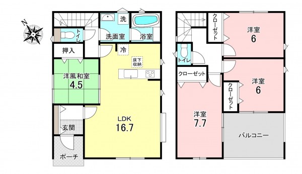 加古川市尾上町口里、新築一戸建ての間取り画像です