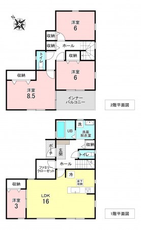 加古川市加古川町南備後、新築一戸建ての間取り画像です