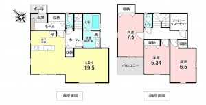 加古川市加古川町南備後、新築一戸建ての間取り画像です