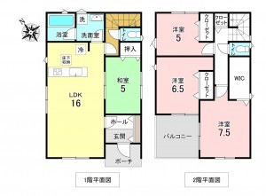 加古川市加古川町中津、新築一戸建ての間取り画像です