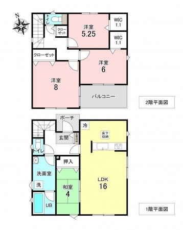 加古川市米田町船頭、新築一戸建ての間取り画像です