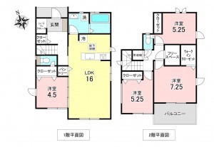 加古川市東神吉町砂部、新築一戸建ての間取り画像です