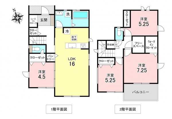 加古川市東神吉町砂部、新築一戸建ての間取り画像です