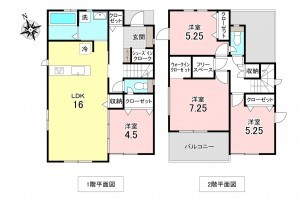 加古川市東神吉町砂部、新築一戸建ての間取り画像です