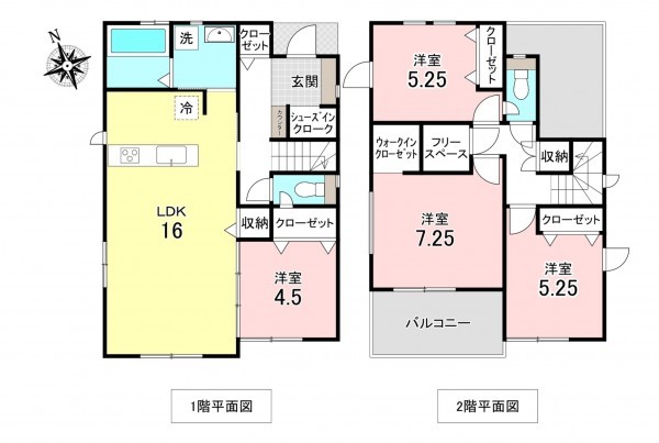 加古川市東神吉町砂部、新築一戸建ての間取り画像です