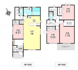 加古川市東神吉町砂部、新築一戸建ての間取り画像です