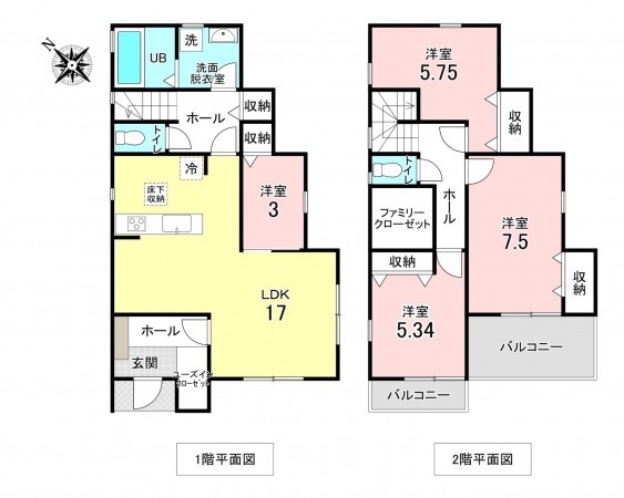 加古川市別府町新野辺北町、新築一戸建ての間取り画像です