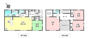 加古川市米田町平津、新築一戸建ての間取り画像です