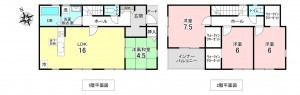 加古川市米田町平津、新築一戸建ての間取り画像です