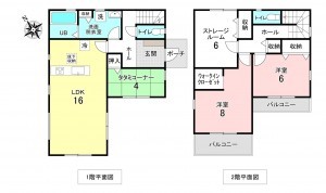 加古川市別府町新野辺北町、新築一戸建ての間取り画像です