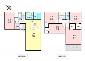 加古川市尾上町長田、新築一戸建ての間取り画像です