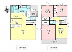 加古川市野口町古大内、新築一戸建ての間取り画像です