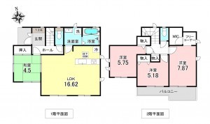 加古川市野口町古大内、新築一戸建ての間取り画像です