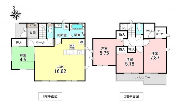 加古川市野口町古大内、新築一戸建ての間取り画像です