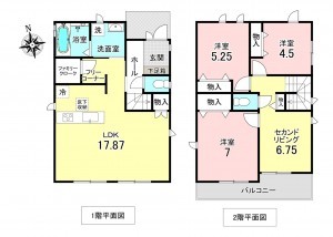 加古川市野口町古大内、新築一戸建ての間取り画像です