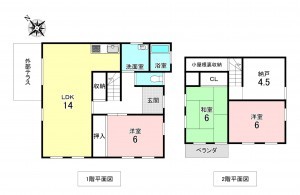 加古川市尾上町長田、中古一戸建ての間取り画像です