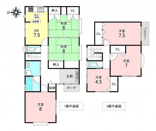 加古川市野口町北野、中古一戸建ての間取り画像です