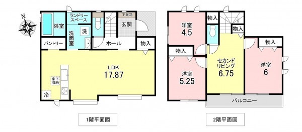 加古川市米田町平津、新築一戸建ての間取り画像です