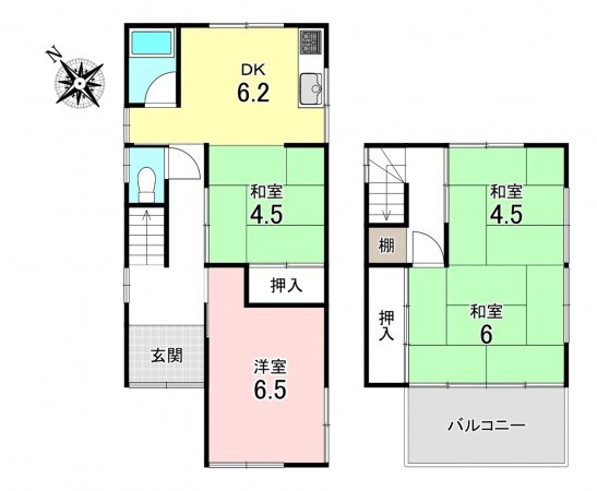 加古川市別府町新野辺北町、中古一戸建ての間取り画像です