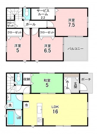 加古川市尾上町長田、新築一戸建ての間取り画像です