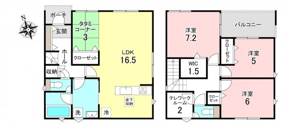 加古川市加古川町友沢、新築一戸建ての間取り画像です