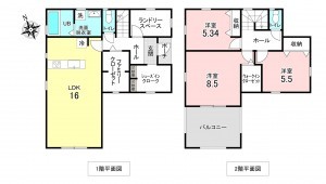 加古川市加古川町友沢、新築一戸建ての間取り画像です