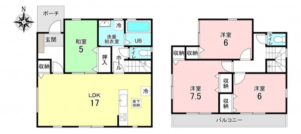 加古川市野口町野口、新築一戸建ての間取り画像です